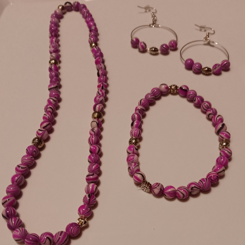 Marble Bead Necklace set by Skye's Creations